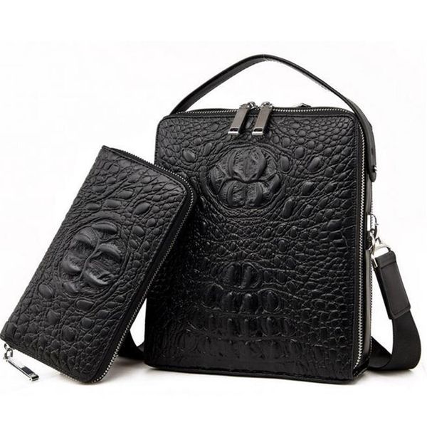 Bolsa masculina inteira de fábrica, bolsa de moda de lazer, couro de crocodilo em relevo, bolsas de ombro, moda masculina, bolsas 251k