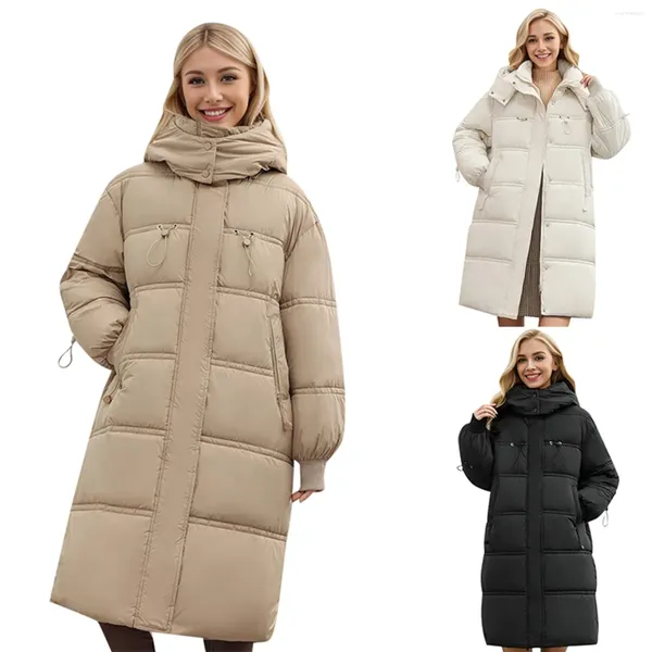 Женские плащи 2023, зимняя куртка, женские стеганые парки X-длинной длины, утепленное пуховое пальто с верхней одеждой с капюшоном, женская молния с хлопковой подкладкой