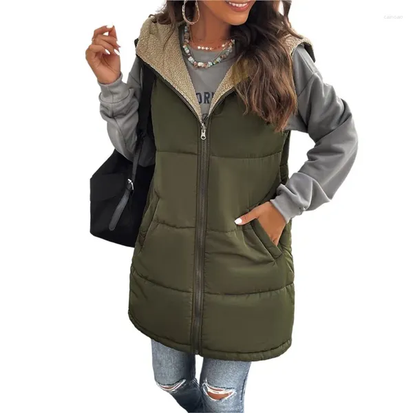 Gilet da donna 2023 Autunno/Inverno abito in cotone Cappotto con cappuccio di media lunghezza per pendolari casual ampio e confortevole