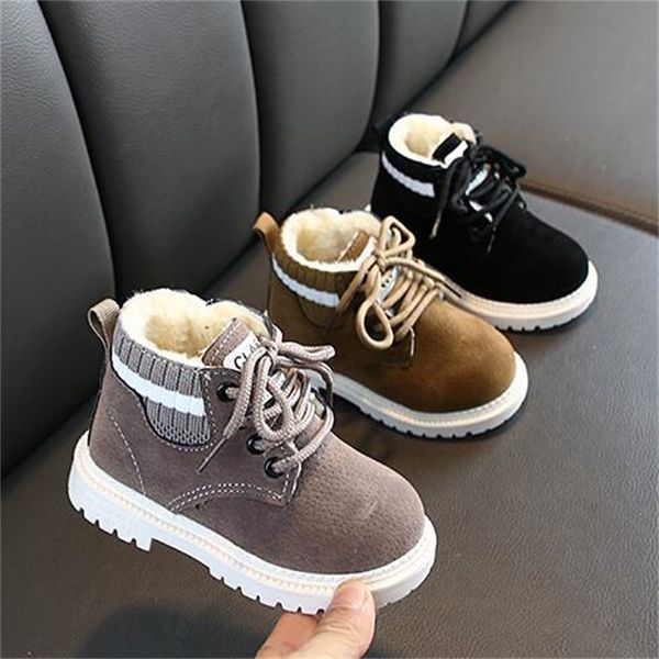 Crianças meninas meninos martin botas outono inverno crianças sapatos esportivos zíper nubuck couro dentro de sapato de pelúcia toddle bebê moda bota de neve tamanho 21-30