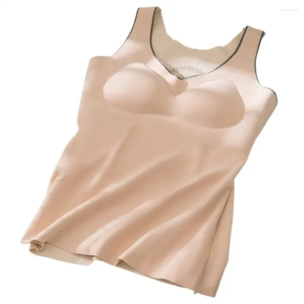 Camisoles tanques fino ajuste linhas musculares colete feminino veludo termostático regata com decote em v sem mangas para o verão acolchoado sem fio