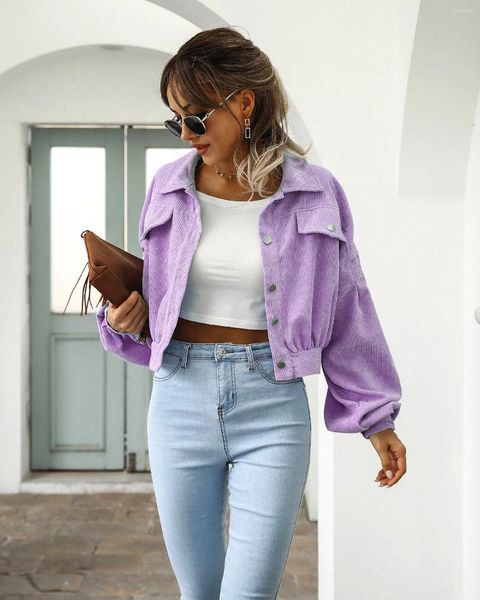 Jaquetas femininas Bomber para mulheres lanterna manga recortada casaco outwear moda vintage veludo outono inverno curto casaco