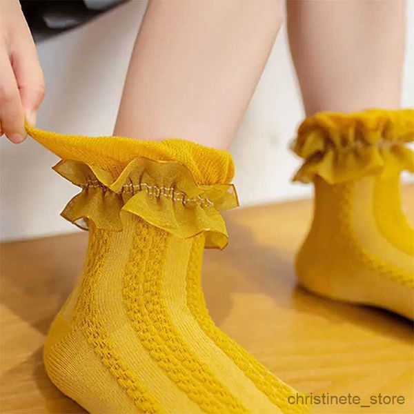 Детские носки, весна-осень, новые детские короткие носки до щиколотки для девочек, однотонные хлопковые кружевные носки принцессы с рюшами, корейские носки для младенцев и детей