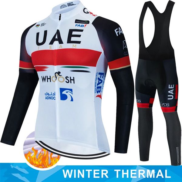 Radtrikot-Sets UAE Winter-Thermo-Fleece-Set Fahrradbekleidung Herren-Jersey-Anzug Sport Reiten Fahrradbekleidung Trägerhose Warme Sets Ropa 231204