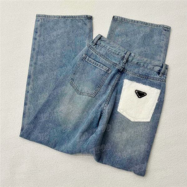 Mulheres Designer Jeans Calças Voltar Carta Crachá Calças Estilo Rua Calça Jeans Reta Para Mulher