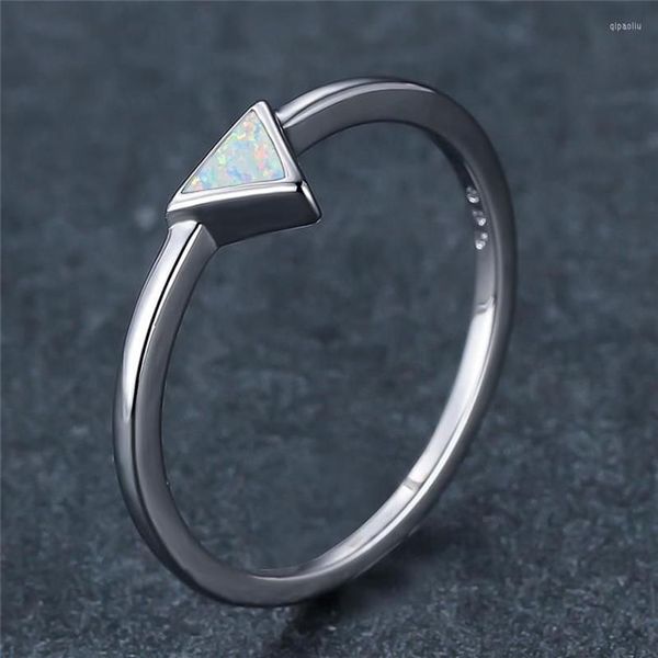 Anéis de cluster na moda ouro prata cor anel de casamento branco azul opala noivado fino minimalista triângulo pequena pedra para mulheres part311l