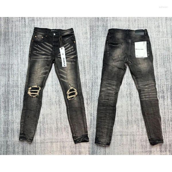 Männer Jeans Frühling Herbst Mode Lila Marke Gerade Denim Hosen High Street Knie Ripped Patch Trend Retro Männer