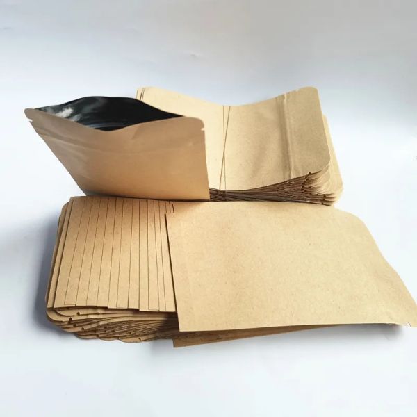 Großhandel 3 wiederverschließbare Beutel aus metallisiertem Kraftpapier mit seitlicher Versiegelung, mit Aluminiumfolie ausgekleidete, flache, heißversiegelbare Lebensmittelverpackungsbeutel mit Reißverschluss ZZ