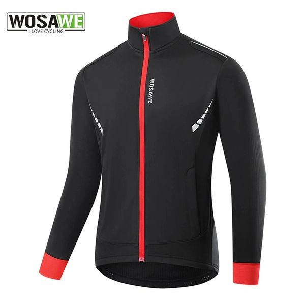 Fahrradjacken WOSAWE Winter-Fahrradjacke Herren-Fahrradtrikot, winddicht, reflektierendes Fleece-Futter, atmungsaktiv, Sport, Mountainbike-Kleidung 231204