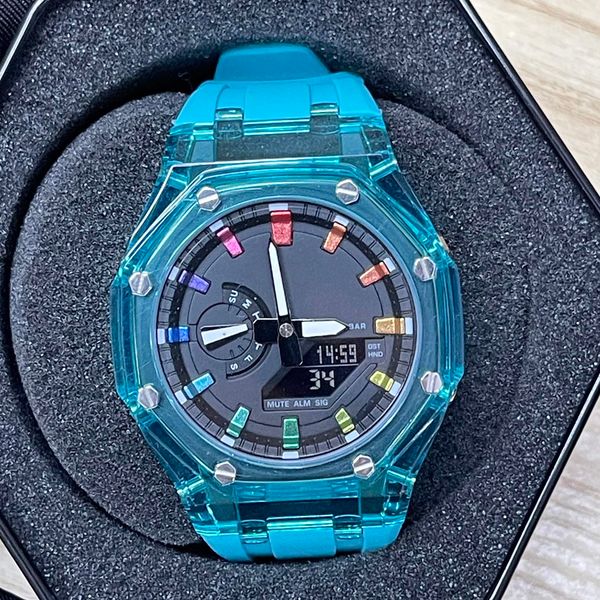 Ga relógios de pulso led display duplo masculino feminino senhoras completo casual esportes eletrônico digital luxo logotipo completo relógio 21