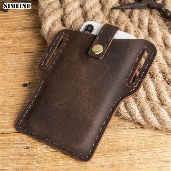 100% couro genuíno celular cinto saco da cintura para homens masculino vintage artesanal loop coldre capa do telefone móvel titular sacos homem 2288r