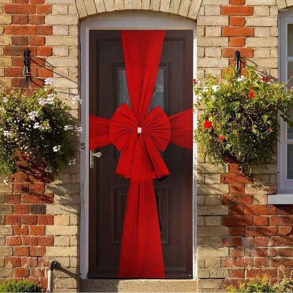 Decorazione per feste 1 pezzo fiocco di nastro di lino rosso fiocco rosso albero di Natale camino casa armadio porta d'ingresso vacanza compleanno muro