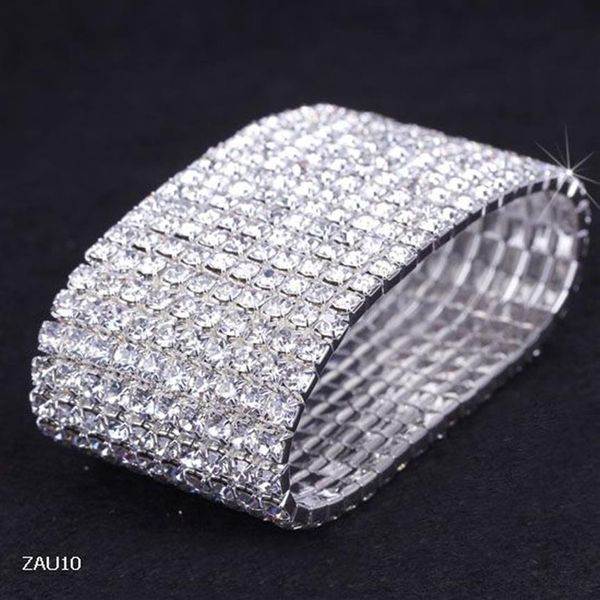 Pulseira elástica de strass branco com 10 linhas, pulseira elástica para festa, casamento, joias de noiva ZAU10 5270v