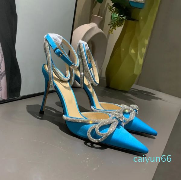 com caixa top vestido sapatos mach seda cetim duplo arco cristal bombas sandália de casamento branco preto rosa vermelho azul mulheres salto alto festa designer chinelo