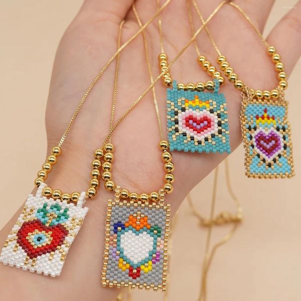 Anhänger Halsketten Perlenkette Originalität Böhmen Handweberei Einfachheit Gezeitenstrom Herzform Muster Reisperle
