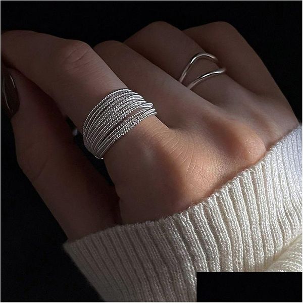Anéis de banda Sterling Sier Linhas exclusivas anéis para mulheres jóias dedo ajustável aberto anel vintage festa de aniversário presente entrega de gota je dhold