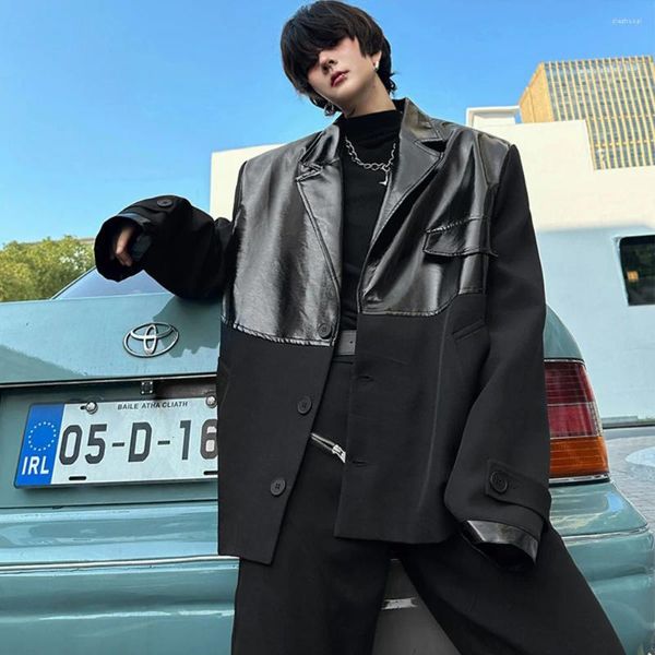 Abiti da uomo Giubbotto in pelle Giacca da uomo Coreano Streetwear Moda Hip Hop Cappotto casual allentato Blazer Giacche Abiti di scena Costumi