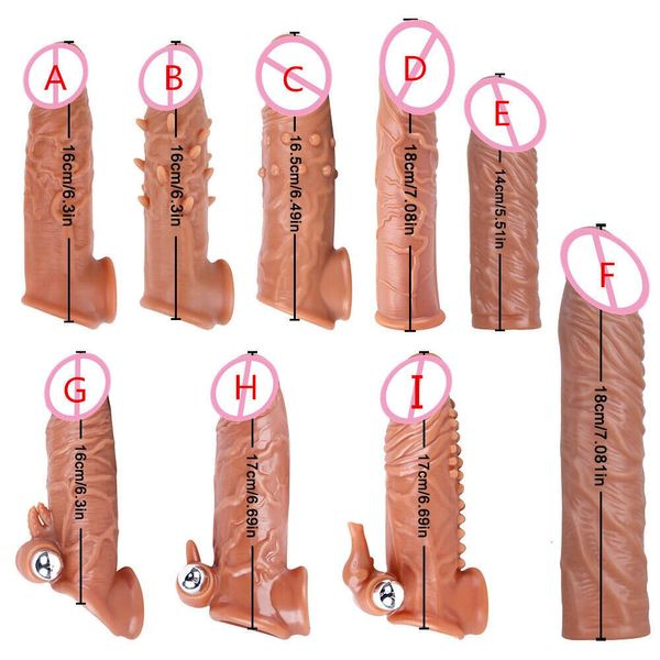 Sex Spielzeug Massagegerät Realistische Penis Extender Cock Sleeve Wiederverwendbare Silikon Verzögerung Ejakulation Dick Erweiterung Erweiterung Mann Spielzeug 18