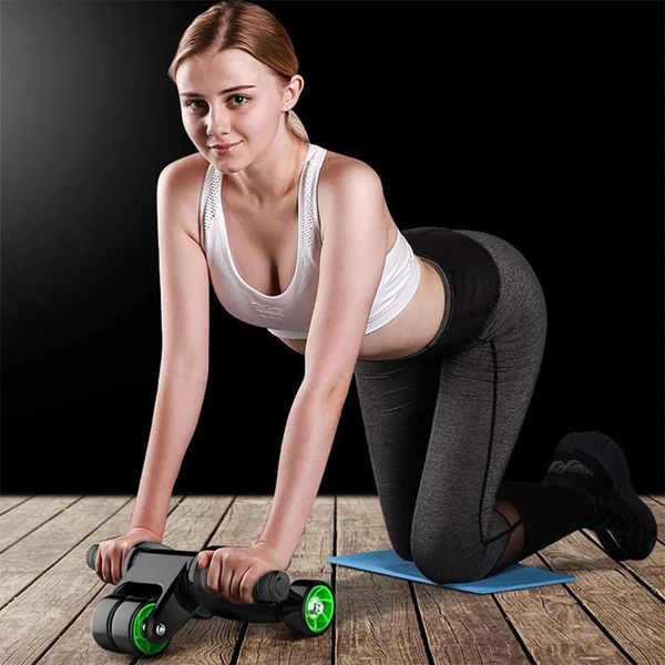 Ab Rollers Dobráveis Abs Workout Roda de rolo para exercícios abdominais com joelheiras Faixas de resistência Força Home Gym Fitness Equipment 231104