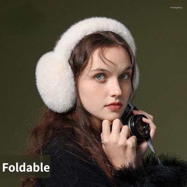 Berets mais recente inverno fones de ouvido pele orelha muffs quente cor sólida tampões proteção fria à prova vento dobrável capa de pelúcia earmuff bonito