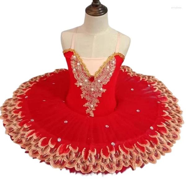 Stage Wear Rosso Tutu di balletto professionale Ragazze Vestono Costumi di spettacolo del Lago dei cigni per bambini Pancake Donne adulte Danza