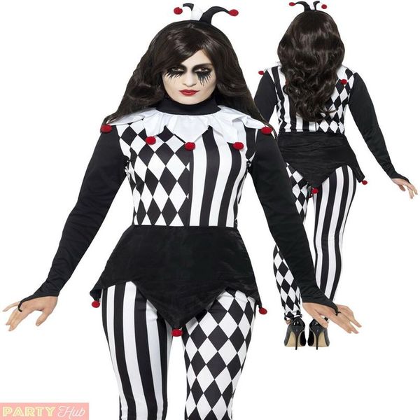 Senhoras Jester Traje de Halloween Adultos Palhaço Arlequim Vestido Extravagante Roupa Feminina SM1898 MLXL292e