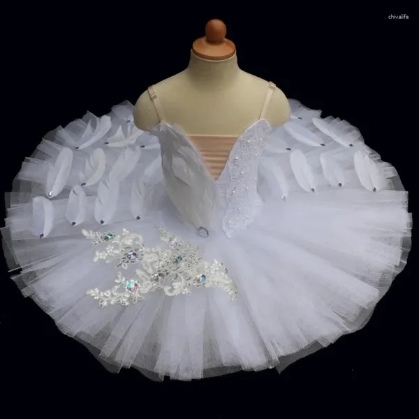 Sahne Giyim Bale Etek Beyaz Ayna Kabarık Tüylü Desen Çocuk ve Kız Profesyonel Dans Elbisesi Yetişkin Gözleme Kuğu