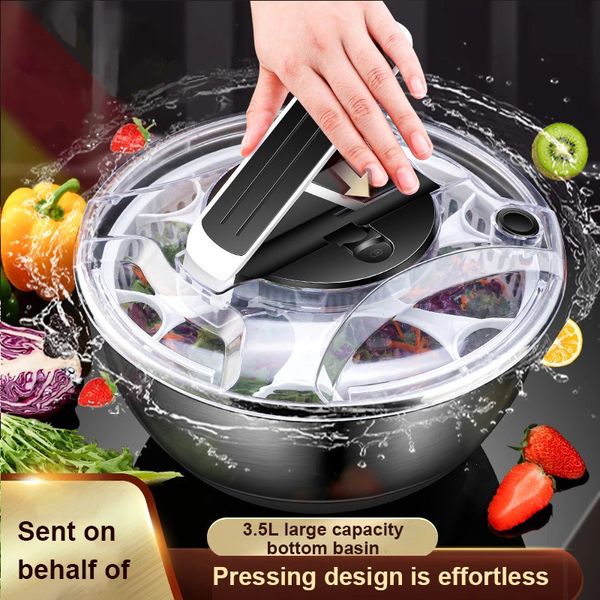 Bottiglie d'acqua Verdure Centrifuga per insalata Acciaio inossidabile Manuale Verdura Frutta Essiccatore Scolapiatti Lattuga Lavaggio Centrifuga Disidratatore Utensile da cucina 231204