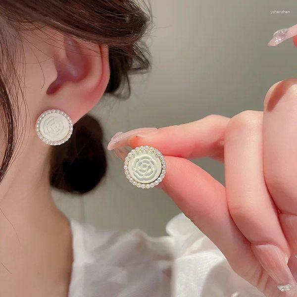 Orecchini a bottone Ago in argento Fiore coreano Perla Cerchio Ins Semplice piccolo orecchino fresco femminile per le donne