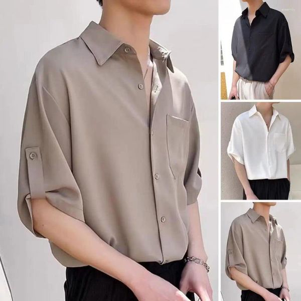 Camicie casual da uomo Camicia da uomo con risvolto stile coreano Mezza manica Tasca monopetto allentata causale - Tinta unita da lavoro Streetwear