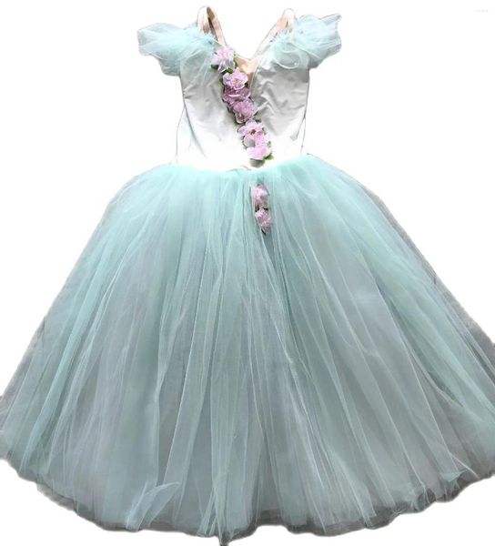 Abbigliamento da palcoscenico Abito lungo da balletto da donna per ragazze Abbigliamento da spettacolo Verde Bambini Tutu per adulti Costumi Danza professionale