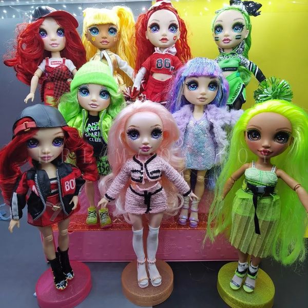 Transformação brinquedos robôs originais 28cm arco-íris sênior escola irmã moda vestir cheerleading menina feriado presente boneca brinquedos infantis 231204