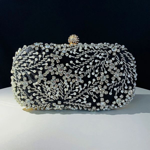 Sacos de noite Luxo Pearl Clutch Bag Mulheres Handmade Clear Beading Evening Clutches Bolsas e Bolsas Senhoras Messenger Ombro Bolsas Jantar 231204