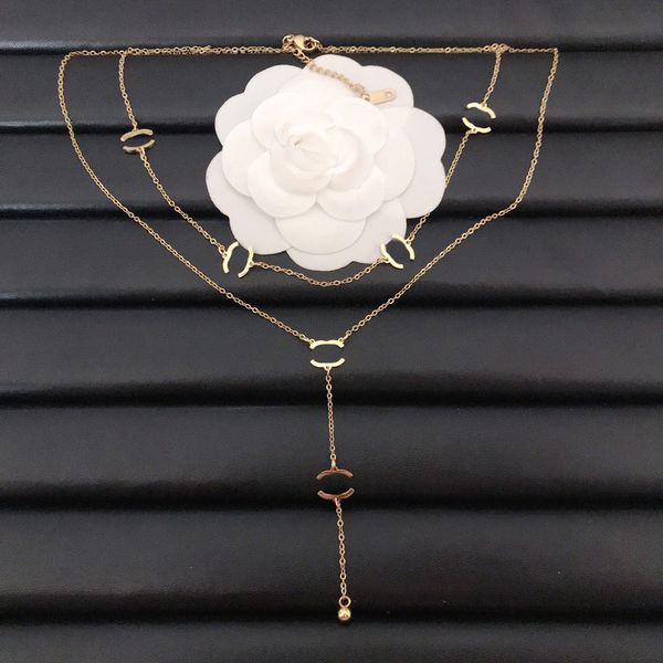 Designer-Halsketten für Damen mit Anhänger, Titanstahl, 18 Karat vergoldet, doppelstöckige Kette, Schmuck für Mädchen, beste Hochzeitsgeschenke für Partys, Goldketten