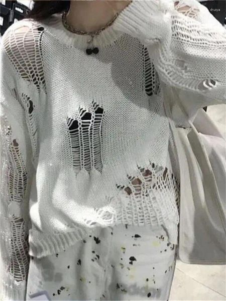 Kadın Sweaters Koreli Sonbahar Moda Deliği Kadın Sokak Giyim Out Kırık Örme Jumper Kazak Kazak PZ4361