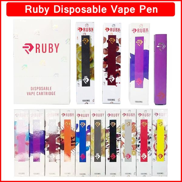 Ruby Vape Pens E-Cigarro 1.0ml 1000mg Cartuchos Vazios Bobina Cerâmica 280mAh Bateria Recarregável Com Pakaging 10 Cepas