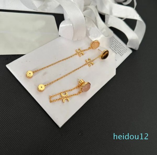 Neue Stile Lange Muster Ohr Stud Eardrop Berühmte Frauen Marke Brief Ohrringe Überzogene Intarsien Kristall Quaste Anhänger Ohrring Schmuck Zubehör