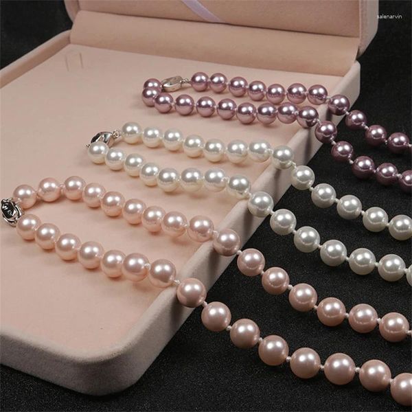 Halsband Temperament 10mm Shell Perle Halskette Weibliche Mehrfarbige Runde Perle Halsketten Für Mutter Freundin Geschenk Schmuck Großhandel