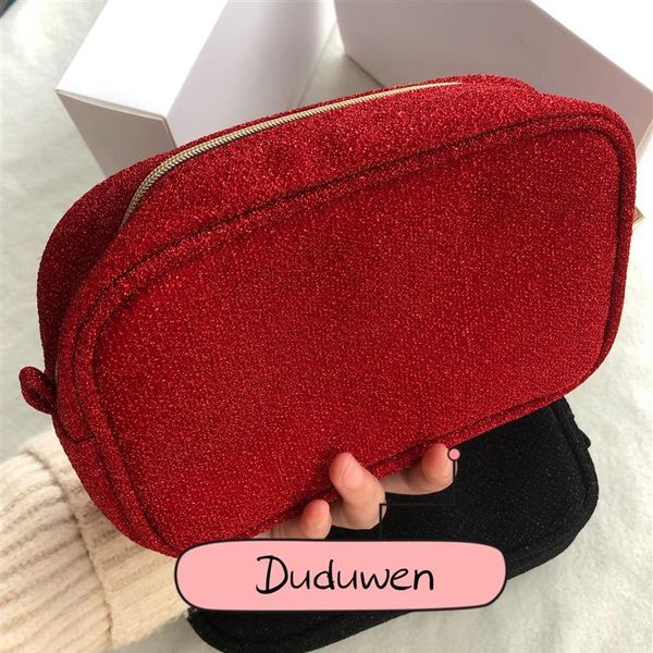 Mode-Reißverschluss-Tasche aus glänzendem Material, elegante C-Mode-Beauty-Kosmetiktasche, Make-up-Organizer mit Geschenkbox, hübsche Aufbewahrungstasche zum Selbermachen, 289e