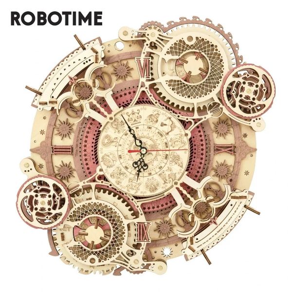Литая под давлением модель Robotime Zodiac Настенные часы TIME ART 3D Деревянная головоломка Модель Строительные блоки Наборы DIY Подарок для детей Детский взрослый Домашний декор Часы 231204