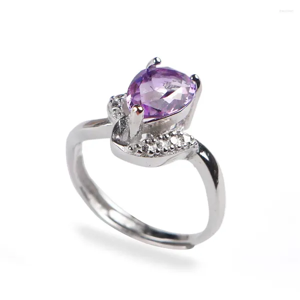 Кольца-кластеры, натуральный фиолетовый кристалл, кварц, прозрачный камень, бусина, регулируемый размер, женское красивое серебряное кольцо 9, 6, 4 мм