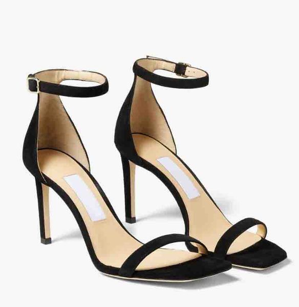 Tasarımcı Yüksek Topuklu Alva 85mm Kadın Sandal Sandallar Glitter Deri Açık Ayak Parmağı ve Ayak Bileği İnce Topuklu Lady's Wedding Seksi Ayakkabı Kutusu 35-43EU