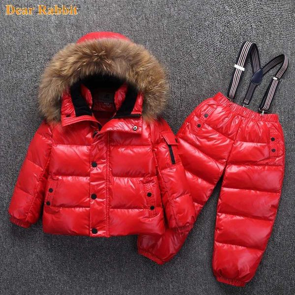 Kleidungssets -30 Grad Russland Winter Ski Oversuit Kinder Kleidung Jungen Mädchen Sportanzug Kinder Schneekleidung Jacken Schichten Bibhose wasserdicht T231204