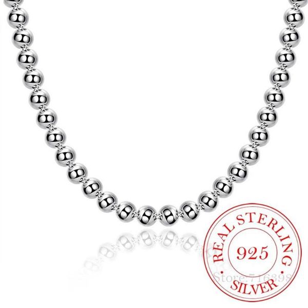 Collana in argento sterling 925 con perline lisce 4mm 8mm 10mm Collana a catena con sfere per le donne Gioielli di fidanzamento alla moda Goccia fdda2946