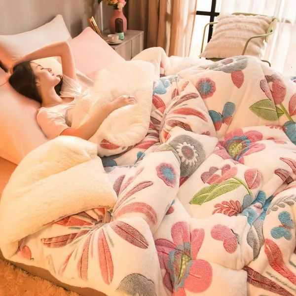 Coperte Twin Queen King Size patchwork Trapunte spesse e calde Piumino per la casa Flanella stampata di lusso Coperta invernale Biancheria da letto Trapunta trapuntata 231204