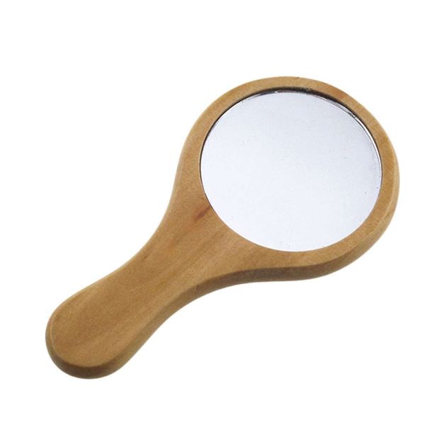 Specchio in legno naturale Specchio con manico corto in legno Specchio portatile vintage compatto per trucco Specchi a mano Bomboniera regalo Espejo De Madera Natural Con Corto