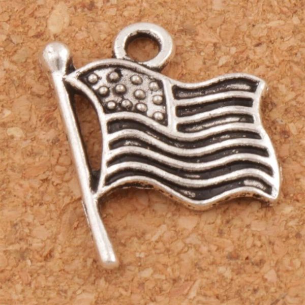 USA-Flaggen-Charms-Anhänger, 200 Stück, Los 17, 9 x 14, 5 mm, Antiksilber, Schmuck zum Selbermachen, L299, verkauf311q