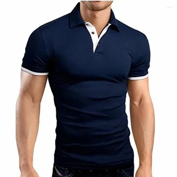 Ternos masculinos a2590 mrmt 2023 marca camiseta lapela casual de manga curta costura masculino para masculino cor sólida pulôver topo homem