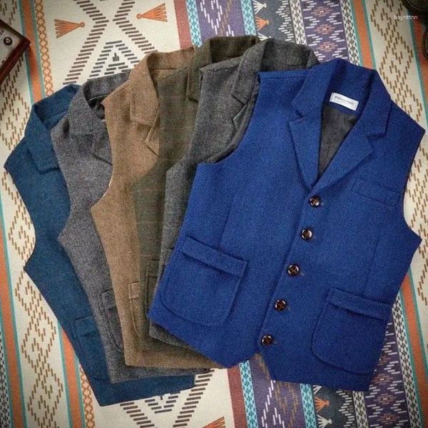 Gilet da uomo Gilet da uomo Royal Blue Steampunk Formale maschile etnico a spina di pesce in lana Tweed Vintage per matrimoni Business Banchetti Gilet