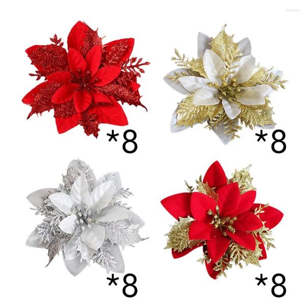 Dekorative Blumen, 32 Stück, künstliche Weihnachtssterne mit Glitzer, 4 Farben, künstliche Baumschmuck für die Weihnachtsfeier